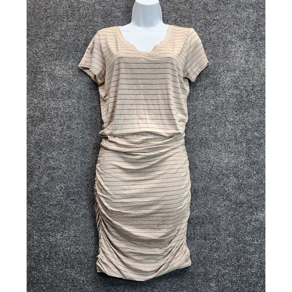 NWT prAna Foundation Dress Women Ruched Modal Tencel Stripe Knit Dress Medium